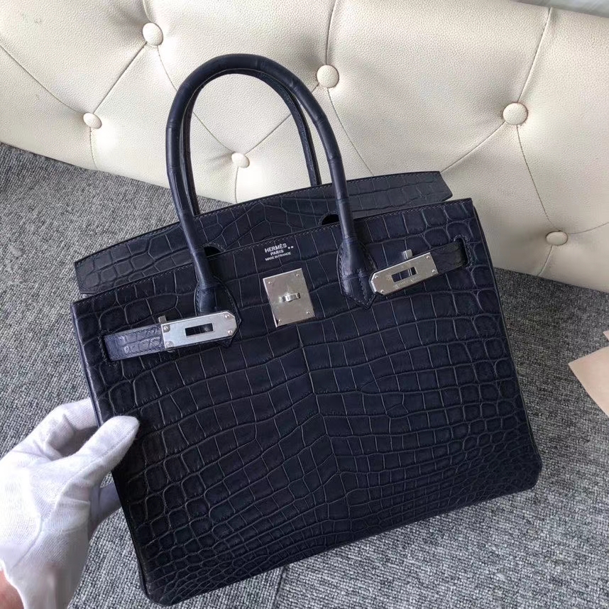Hermès（爱马仕）Birkin 30cm Crocodile matt 雾面鳄鱼 73 深海蓝 银扣 顶级手缝 定制