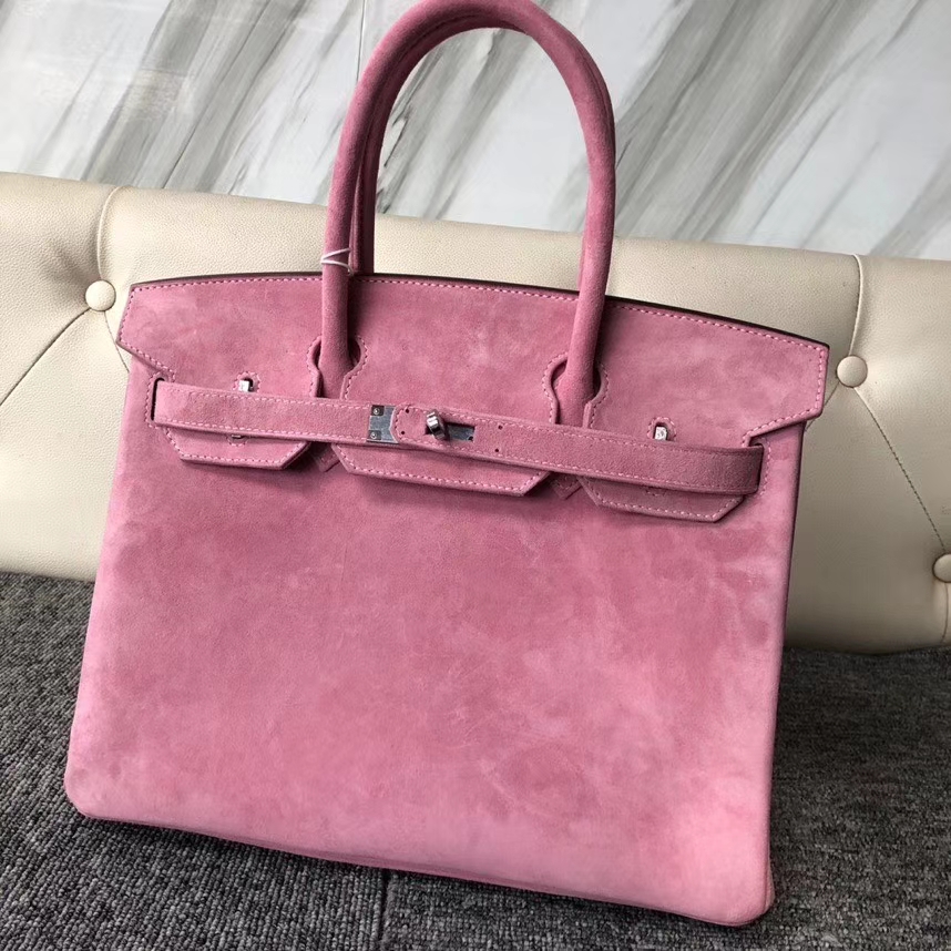 Hermès（爱马仕）Birkin 铂金包 麂皮 粉色 银扣 30cm 顶级手缝 定制