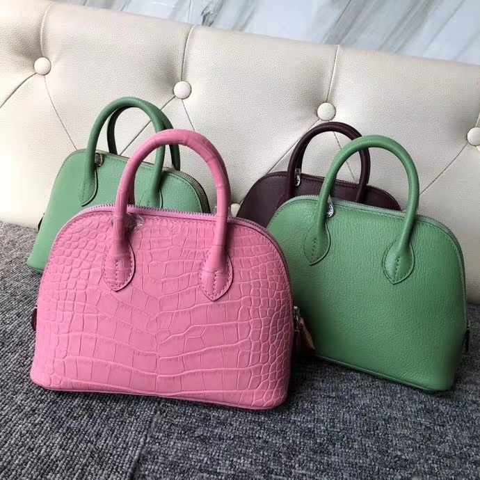 Hermès（爱马仕）Mini Bolide 雾面鳄鱼 樱花粉 顶级手缝 小可爱 现货