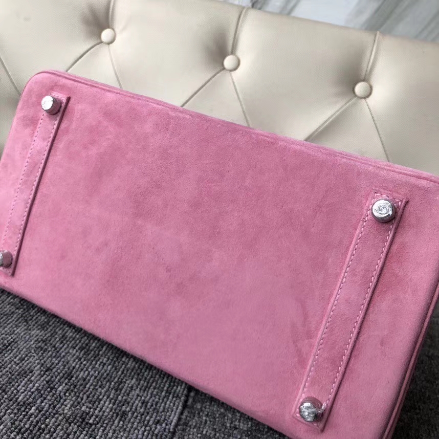 Hermès(爱马仕)Birkin 铂金包 麂皮 粉色 银扣 30cm 顶级手缝 定制-拉尔森鳄鱼皮具定制 - 爱马仕包包官网 Hermès(爱马仕)Birkin 铂金包 麂皮 粉色 银扣 30cm 顶级手缝 定制