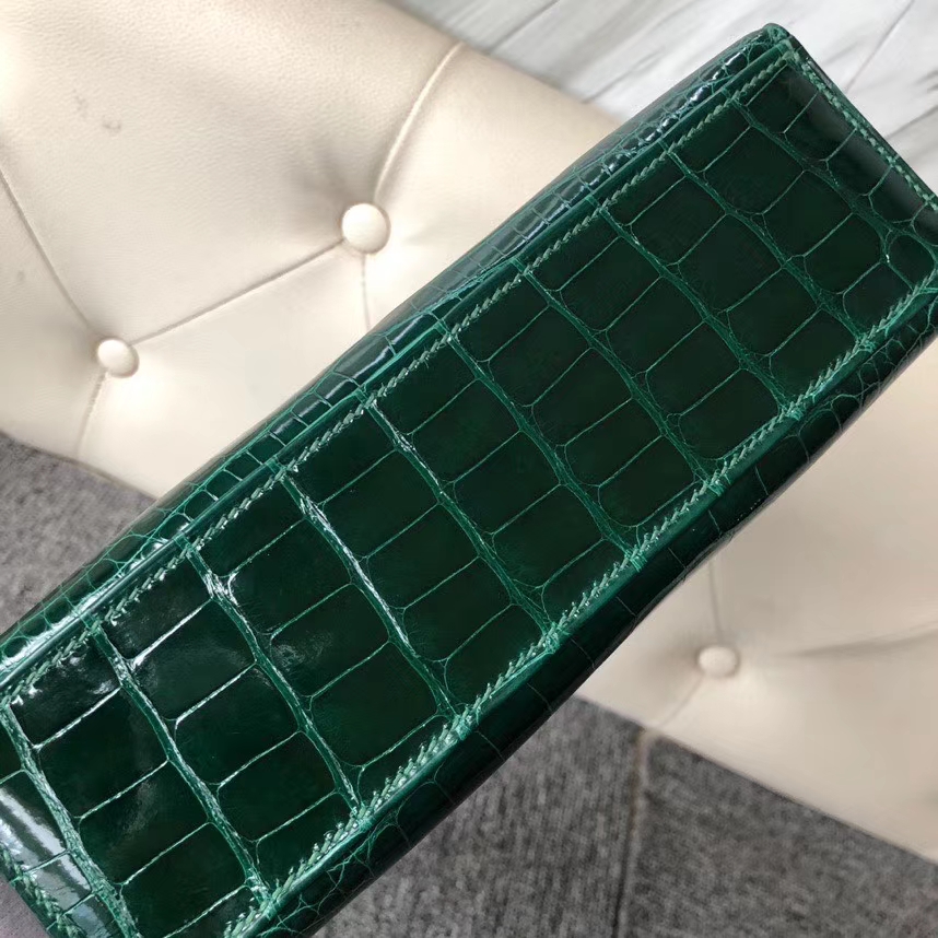 Hermès（爱马仕）Mini kelly pochette 22cm Alligator shiny 亮面鳄鱼 ck67 祖母绿 银扣