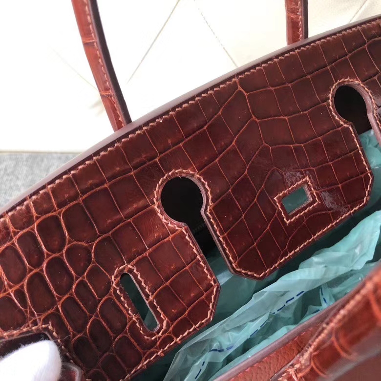 Hermès（爱马仕）Birkin 铂金包 蜜糖棕 山羊皮拼鳄鱼皮 银扣 30cm 顶级手缝 定制