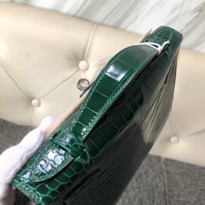 Hermès（爱马仕）Mini kelly pochette 22cm Alligator shiny 亮面鳄鱼 ck67 祖母绿 银扣