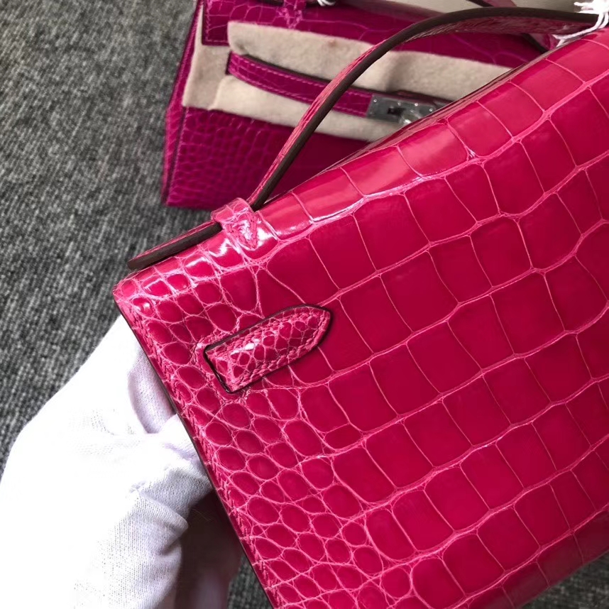 Hermès（爱马仕）Mini kelly pochette 22cm Alligator shiny 亮面鳄鱼 E5 桃红 金扣 现货