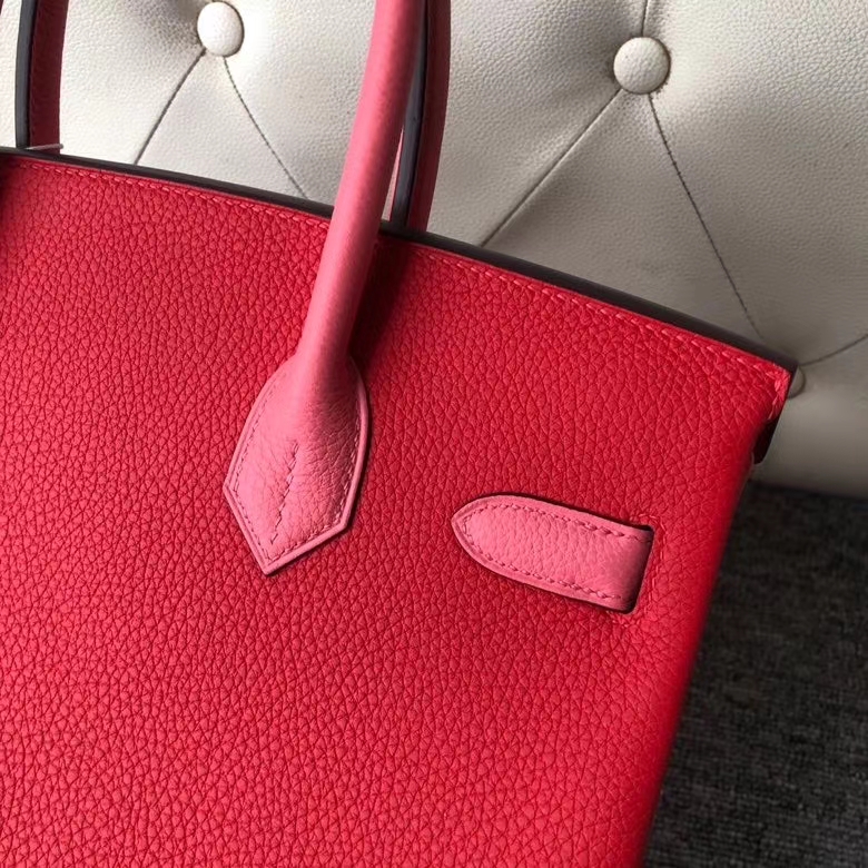Hermès（爱马仕）Birkin 30cm 原厂小牛皮 S3 心红色 拼 8w 唇膏粉 金扣 马蹄印