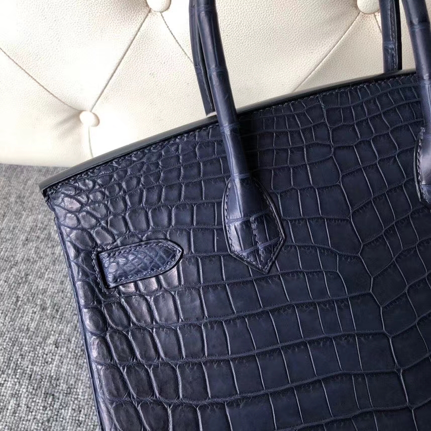 Hermès(爱马仕)Birkin 30cm Crocodile matt 雾面鳄鱼 73 深海蓝 银扣 顶级手缝 定制-拉尔森鳄鱼皮具定制 - 爱马仕包包官网 Hermès(爱马仕)Birkin 30cm Crocodile matt 雾面鳄鱼 73 深海蓝 银扣 顶级手缝 定制