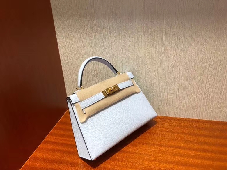 Hermès（爱马仕）Mini kelly ll Epsom 原厂掌纹皮 T0 雾蓝色 金扣 顶级手缝