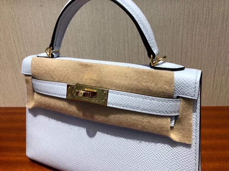 Hermès（爱马仕）Mini kelly ll Epsom 原厂掌纹皮 T0 雾蓝色 金扣 顶级手缝