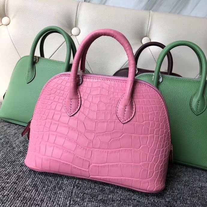 Hermès（爱马仕）Mini Bolide 雾面鳄鱼 樱花粉 顶级手缝 小可爱 现货