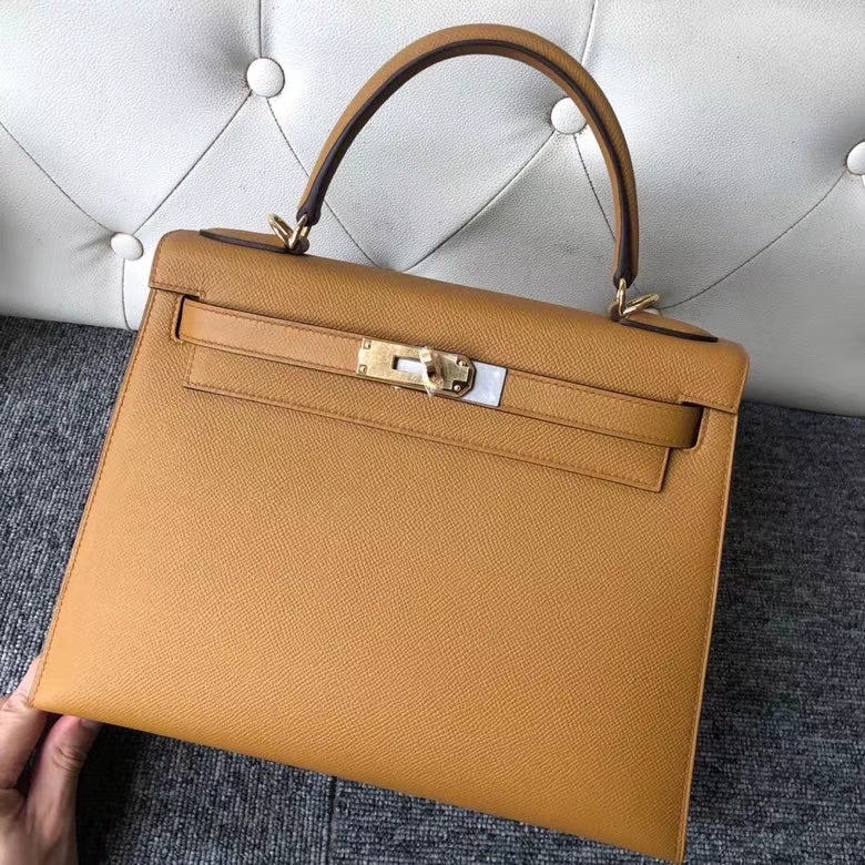 Hermès（爱马仕）kelly 25cm Epsom 原厂掌纹皮 2S 芝麻黄 金扣 顶级手缝 定制