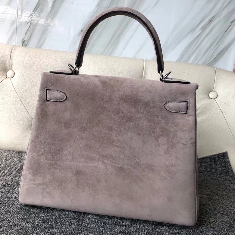 Hermès（爱马仕）Kelly 28cm 麂皮 沥青灰 银扣 顶级手缝 定制