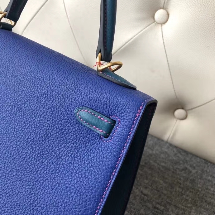 Hermès（爱马仕）kelly 25cm togo 原厂小牛皮 三拼色 金扣 马蹄印 定制