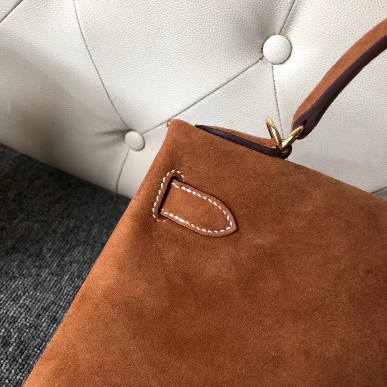 Hermès（爱马仕）Kelly 28cm 麂皮  金棕色 Gold 金扣  顶级手缝 定制