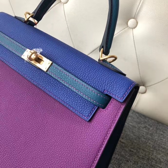 Hermès（爱马仕）kelly 25cm togo 原厂小牛皮 三拼色 金扣 马蹄印 定制