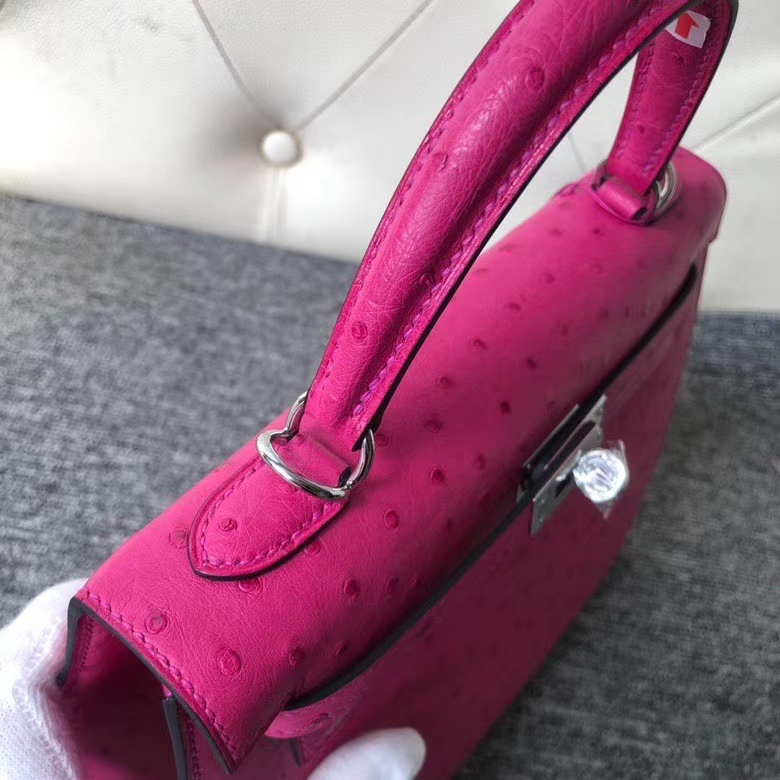Hermès（爱马仕）kelly 25cm Ostrich kk 鸵鸟皮 E5 桃红 银扣 顶级手缝 定制