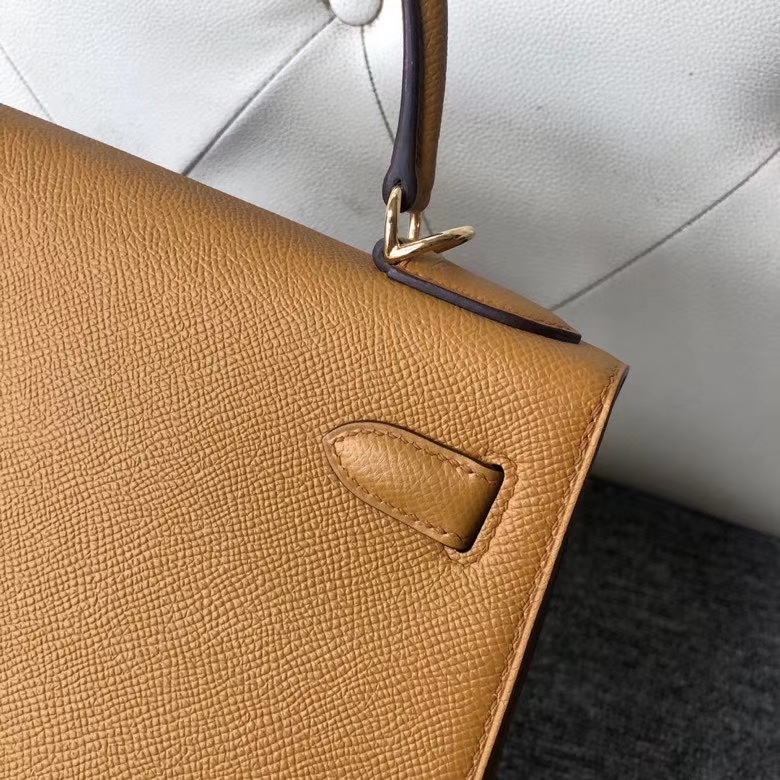 Hermès（爱马仕）kelly 25cm Epsom 原厂掌纹皮 2S 芝麻黄 金扣 顶级手缝 定制