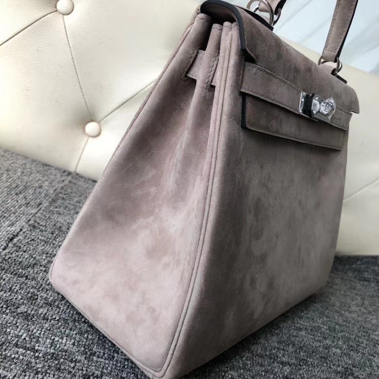 Hermès（爱马仕）Kelly 28cm 麂皮 沥青灰 银扣 顶级手缝 定制