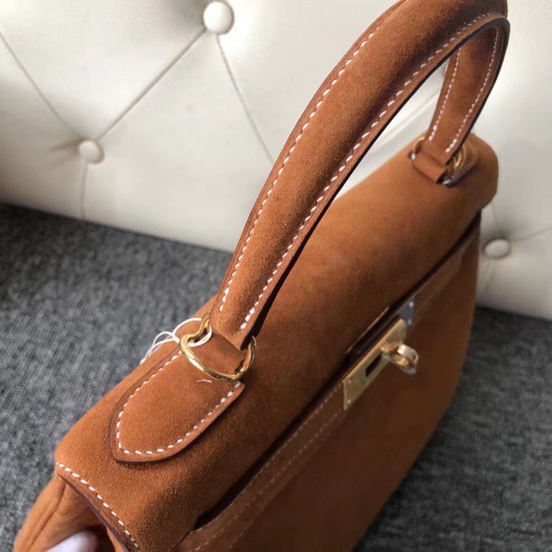 Hermès（爱马仕）Kelly 28cm 麂皮  金棕色 Gold 金扣  顶级手缝 定制