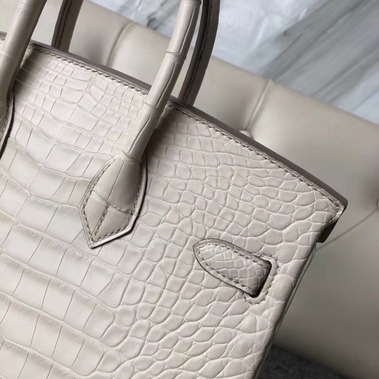 Hermès（爱马仕）Birkin 25cm Alligator matt 雾面鳄鱼 8L 奶油白 Beton 银扣 顶级手缝 定制