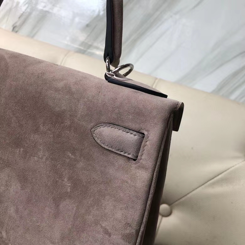 Hermès（爱马仕）Kelly 28cm 麂皮 沥青灰 银扣 顶级手缝 定制