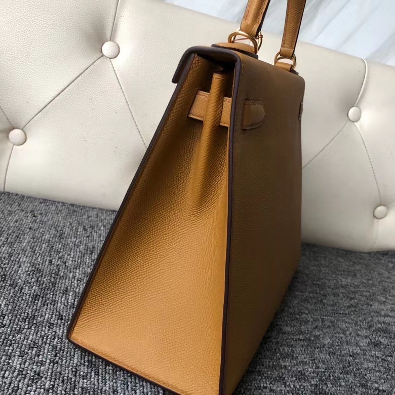 Hermès（爱马仕）kelly 25cm Epsom 原厂掌纹皮 2S 芝麻黄 金扣 顶级手缝 定制