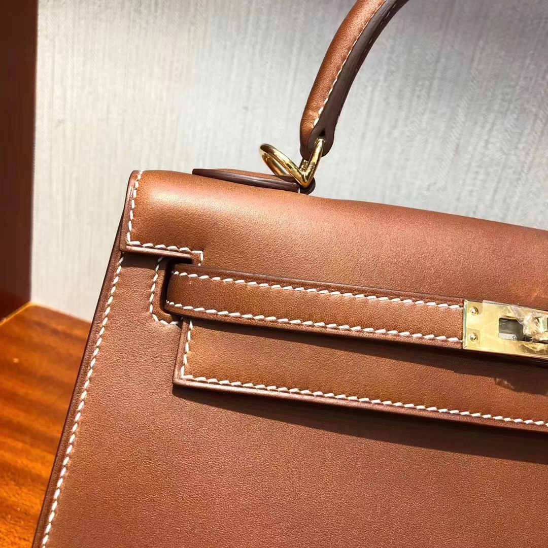 Hermès（爱马仕）Kelly 25cm 马鞍皮 金棕色 金扣 现货