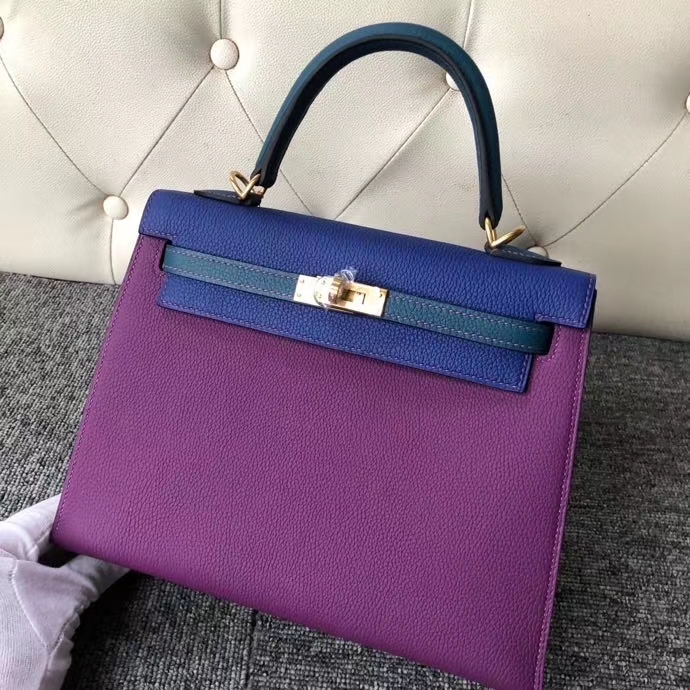 Hermès（爱马仕）kelly 25cm togo 原厂小牛皮 三拼色 金扣 马蹄印 定制