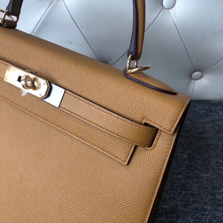 Hermès（爱马仕）kelly 25cm Epsom 原厂掌纹皮 2S 芝麻黄 金扣 顶级手缝 定制