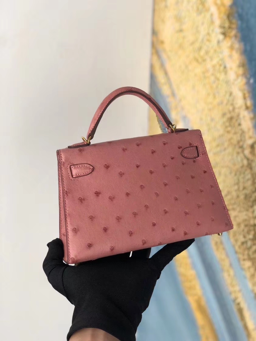 Hermès（爱马仕）Mini kelly ll Ostrich kk鸵鸟 cc94 陶瓷粉 金扣 顶级手缝 现货