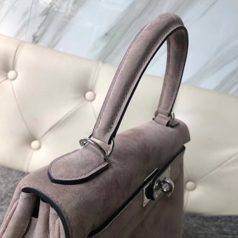 Hermès（爱马仕）Kelly 28cm 麂皮 沥青灰 银扣 顶级手缝 定制