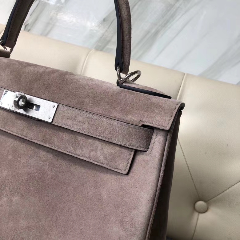 Hermès（爱马仕）Kelly 28cm 麂皮 沥青灰 银扣 顶级手缝 定制