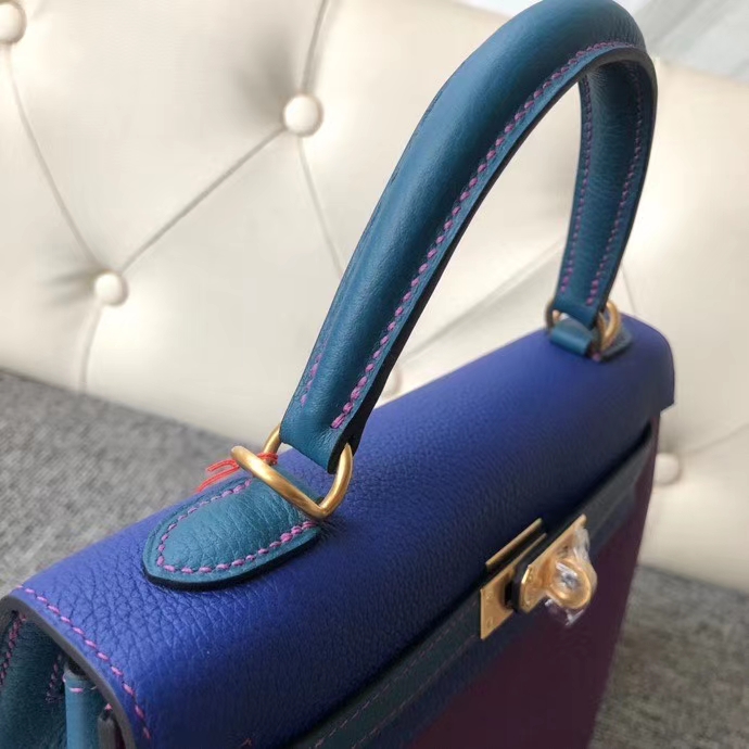 Hermès（爱马仕）kelly 25cm togo 原厂小牛皮 三拼色 金扣 马蹄印 定制