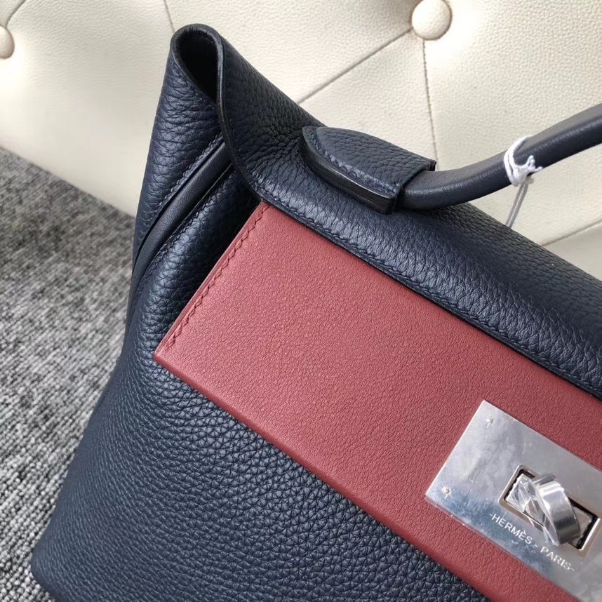 Hermès（爱马仕）2424 2Z 午夜蓝拼色 银扣 特殊定制