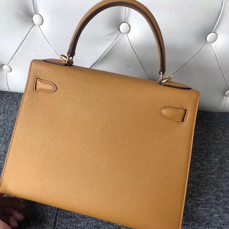 Hermès（爱马仕）kelly 25cm Epsom 原厂掌纹皮 2S 芝麻黄 金扣 顶级手缝 定制