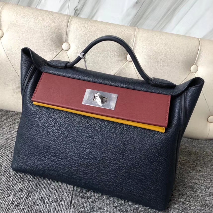 Hermès（爱马仕）2424 2Z 午夜蓝拼色 银扣 特殊定制
