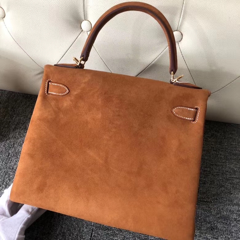 Hermès（爱马仕）Kelly 28cm 麂皮  金棕色 Gold 金扣  顶级手缝 定制