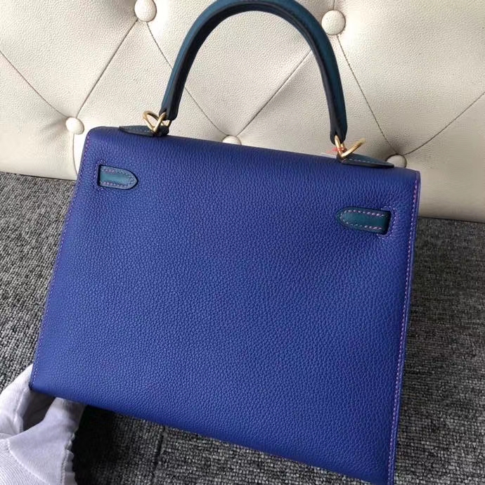 Hermès（爱马仕）kelly 25cm togo 原厂小牛皮 三拼色 金扣 马蹄印 定制