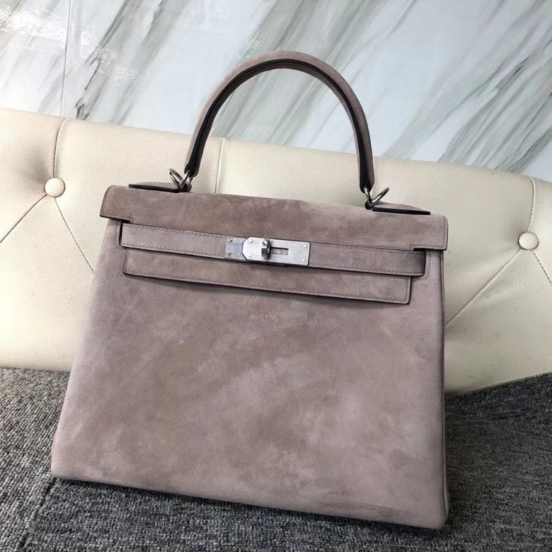 Hermès（爱马仕）Kelly 28cm 麂皮 沥青灰 银扣 顶级手缝 定制
