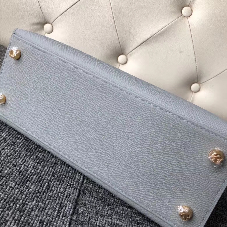 Hermès（爱马仕）Kelly 25cm Eposm 原厂掌纹皮 8U 冰川灰拼7T 电光蓝 金扣 马蹄印 顶级手缝