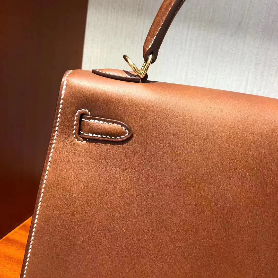 Hermès（爱马仕）Kelly 25cm 马鞍皮 金棕色 金扣 现货