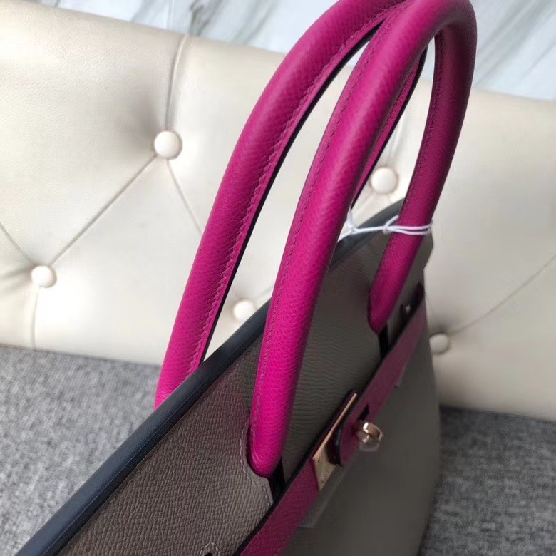 Hermès（爱马仕）Birkin 30 Eposm 原厂掌纹皮 沥青灰拼玫瑰紫 金扣 马蹄印 顶级手缝
