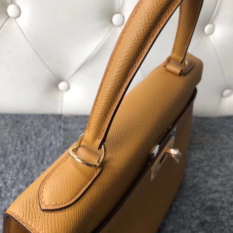 Hermès（爱马仕）kelly 25cm Epsom 原厂掌纹皮 2S 芝麻黄 金扣 顶级手缝 定制