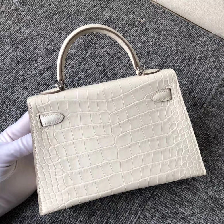 Hermès（爱马仕）Mini kelly ll Alligator matt 雾面鳄鱼 8L 奶油白 银扣 顶级手缝