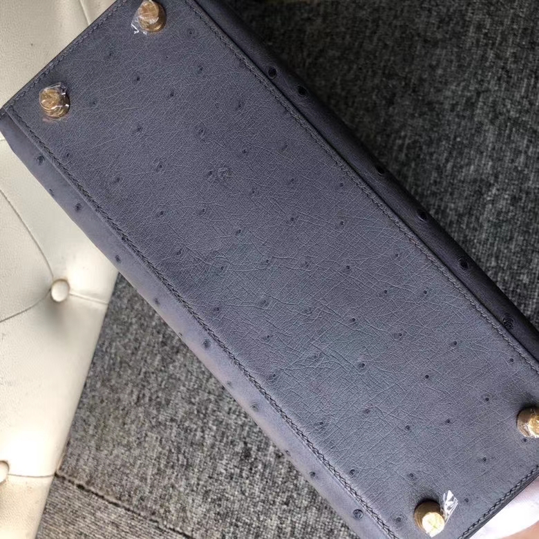 Hermès(爱马仕)Kelly 25cm Ostrich kk鸵鸟 玛瑙灰拼金棕色 金扣 马蹄印 顶级手缝 定制-拉尔森鳄鱼皮具定制 - 爱马仕包包官网 Hermès(爱马仕)Kelly 25cm Ostrich kk鸵鸟 玛瑙灰拼金棕色 金扣 马蹄印 顶级手缝 定制