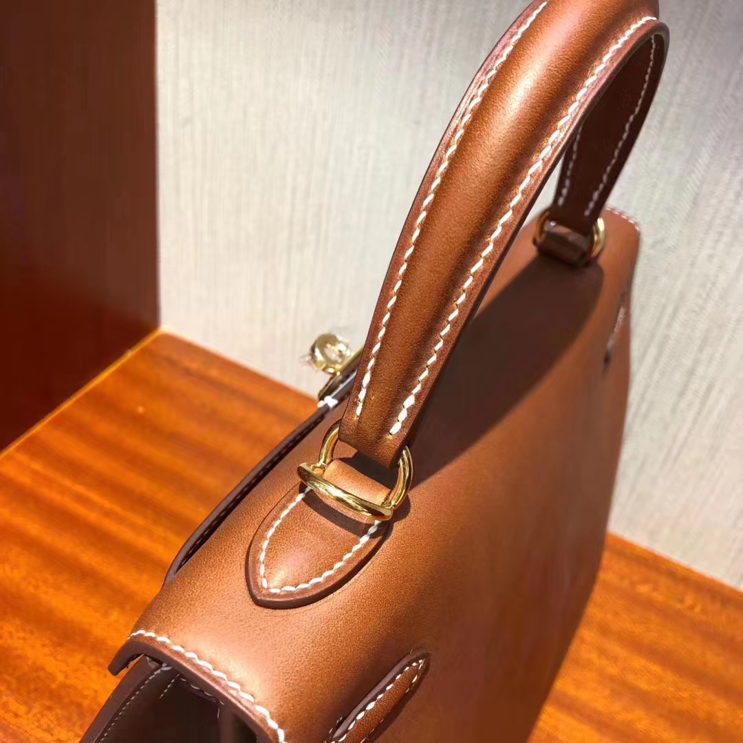 Hermès（爱马仕）Kelly 25cm 马鞍皮 金棕色 金扣 现货