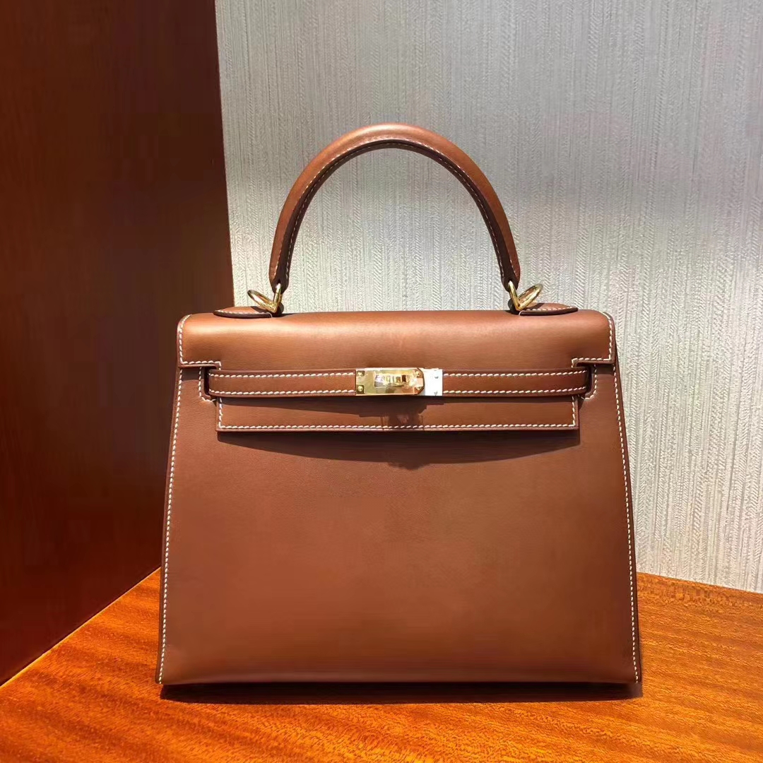 Hermès（爱马仕）Kelly 25cm 马鞍皮 金棕色 金扣 现货