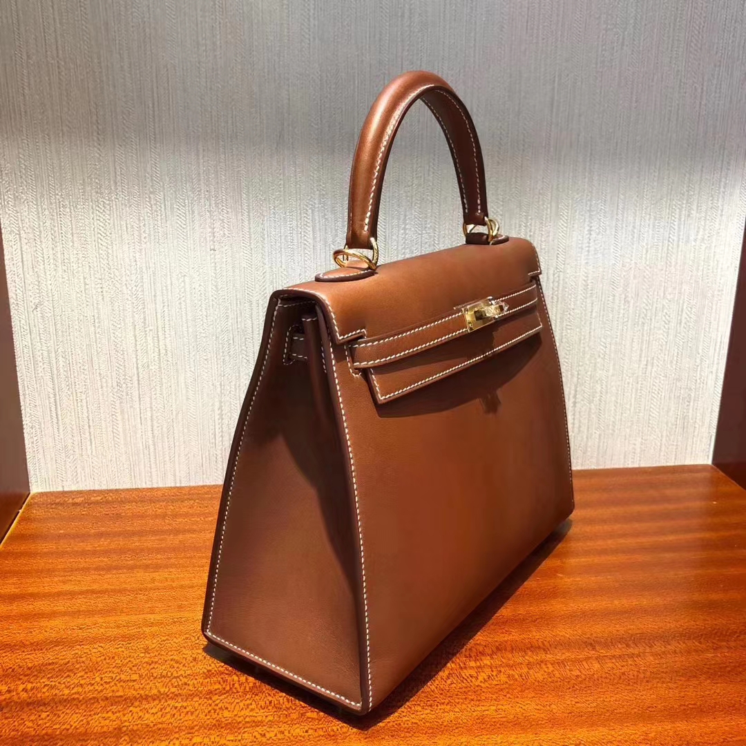 Hermès（爱马仕）Kelly 25cm 马鞍皮 金棕色 金扣 现货