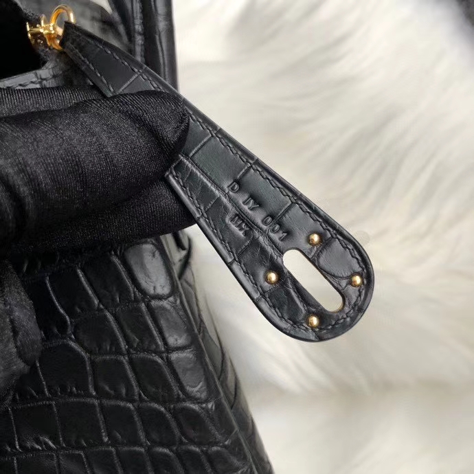 Hermès（爱马仕）Lindy 26cm Crocodie matt 雾面鳄鱼 ck89 黑色 Noir 金扣 顶级手缝 定制