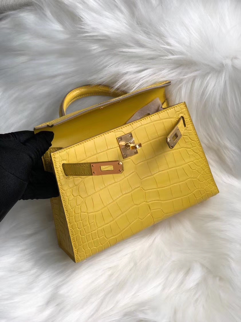 Hermès(爱马仕)Mini kelly ll Alligator matt 雾面鳄鱼 M9 金盏花黄 金扣 顶级手缝 现货-拉尔森鳄鱼皮具定制 - 爱马仕包包官网 Hermès(爱马仕)Mini kelly ll Alligator matt 雾面鳄鱼 M9 金盏花黄 金扣 顶级手缝 现货