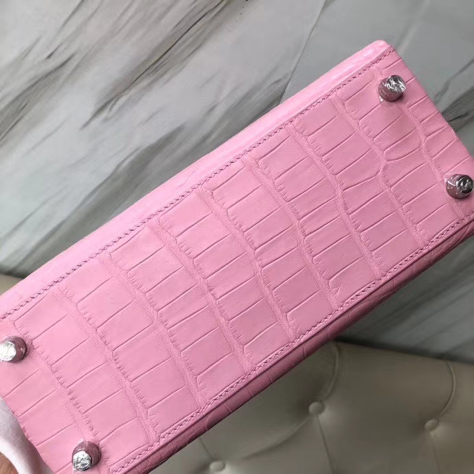 Hermès（爱马仕）Kelly 25cm Alligator matt 雾面鳄鱼 5p 樱花粉 银扣 顶级手缝